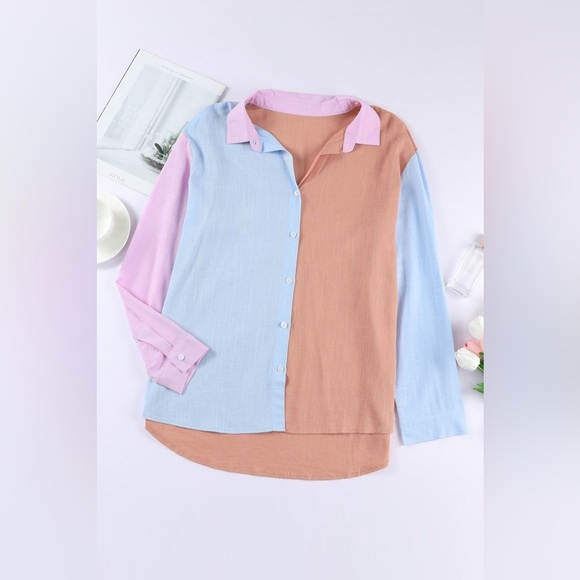 Color Block Button Up Long Sleeve Shirt - Picture 6 of 7